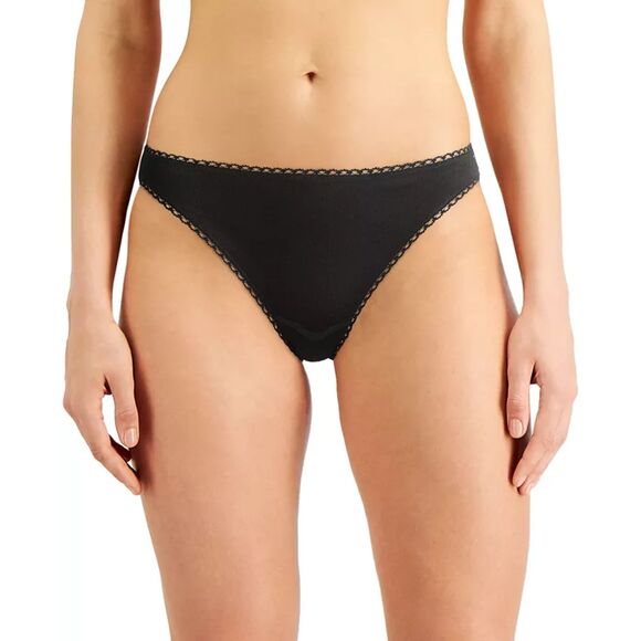 Charter Club Womens Lace-Trim Pretty Cotto Classic Black L - Picture 1 of 2
